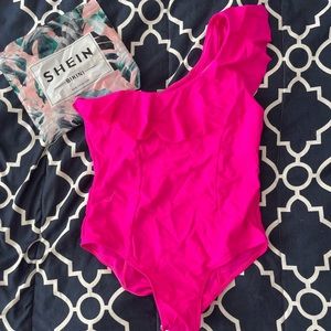 Hot Pink Ruffle Trim One Should One Piece Swimsuit NEVER WORN